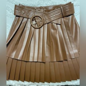 Zara Faux Leather Pleated Brown Skirt. Worn 1x!